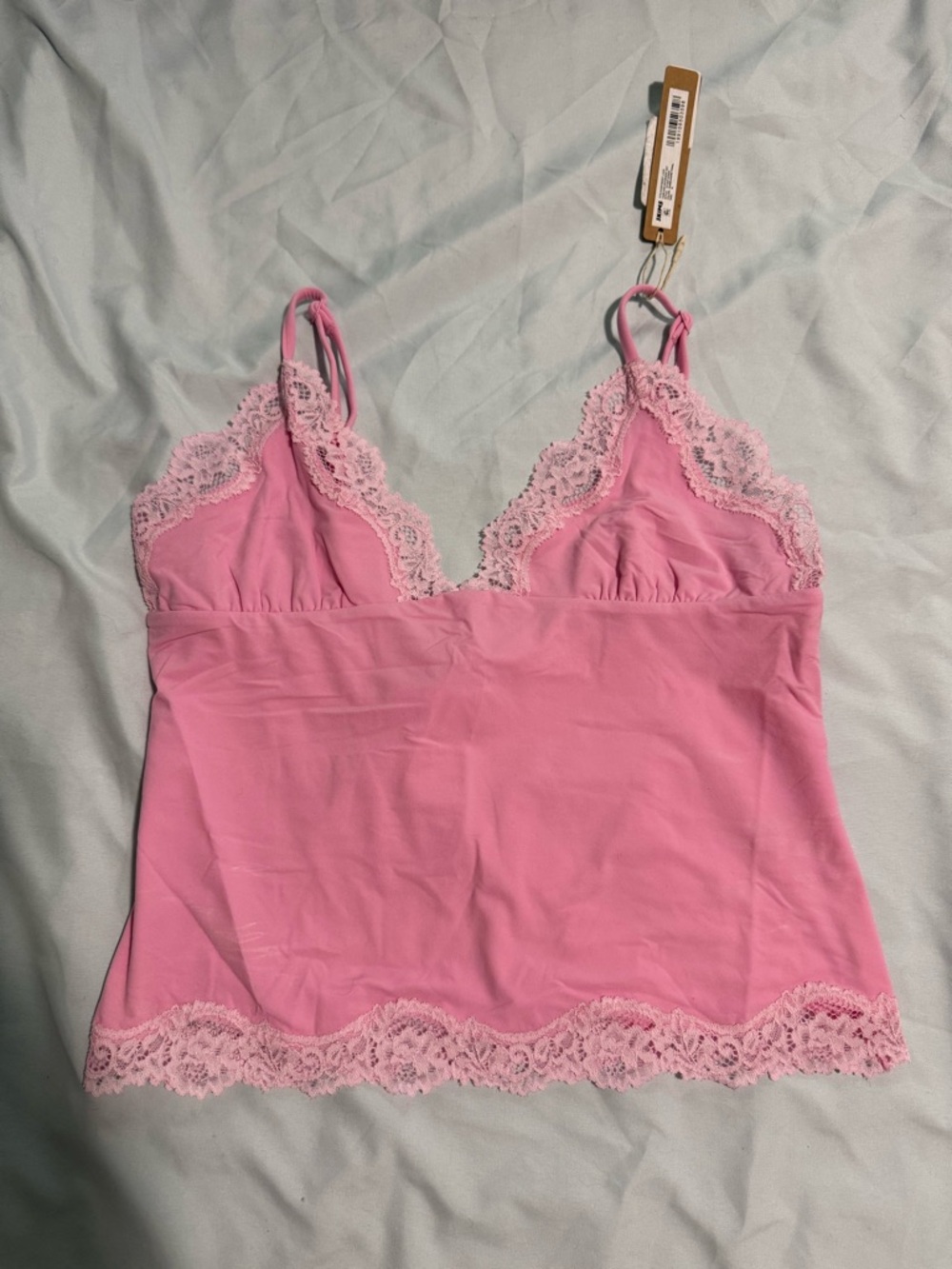 Skims Pink Lace Trim Camisole with adjustable straps NWT